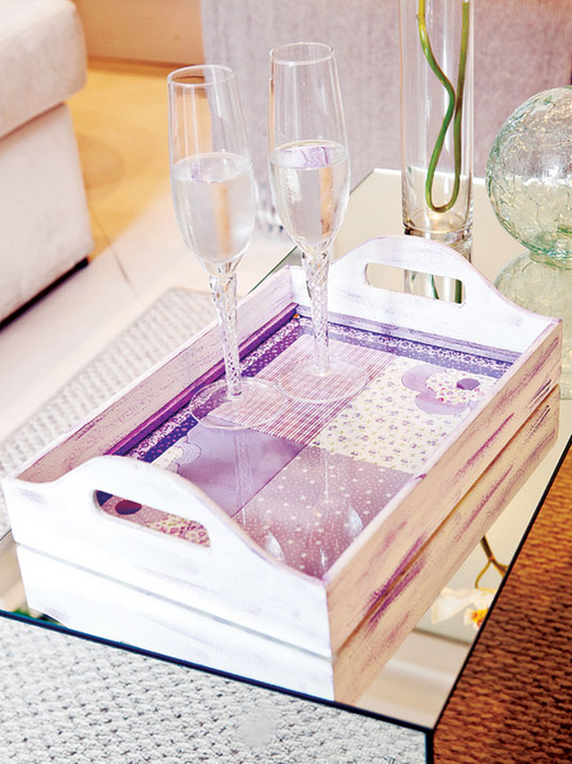 Декорирование подноса в технике кинусайга