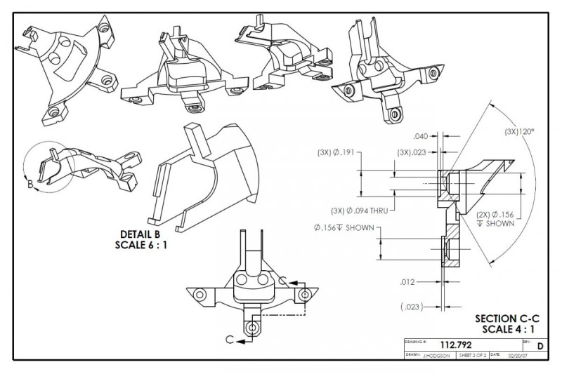 Технический чертеж построен на основе американского стандарта (ASME) серии Y14 в дюймах лист 2