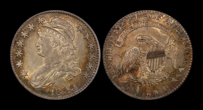 5 долларов с половинчатым орлом, 1822 год. \ Фото: forums.collectors.com.