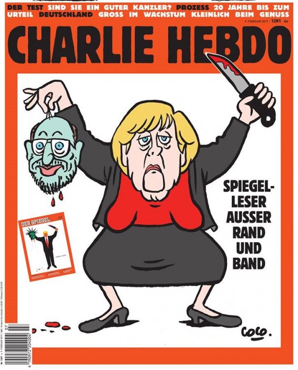 Меркель с отрезанной головой Шульца украсила обложку Charlie Hebdo