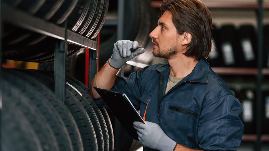 Мужчина выбирает шины