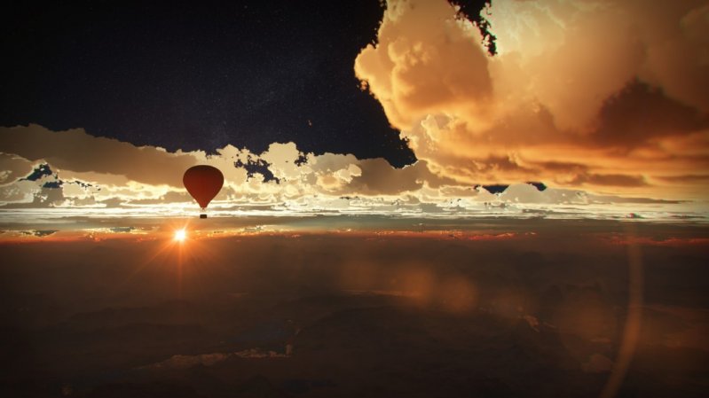 Воздушный шар над облаками  животные, кадр, люди, фото, фотоподборка