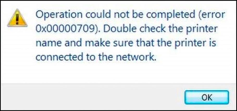 Ошибка 0x00000709 проверьте имя принтера