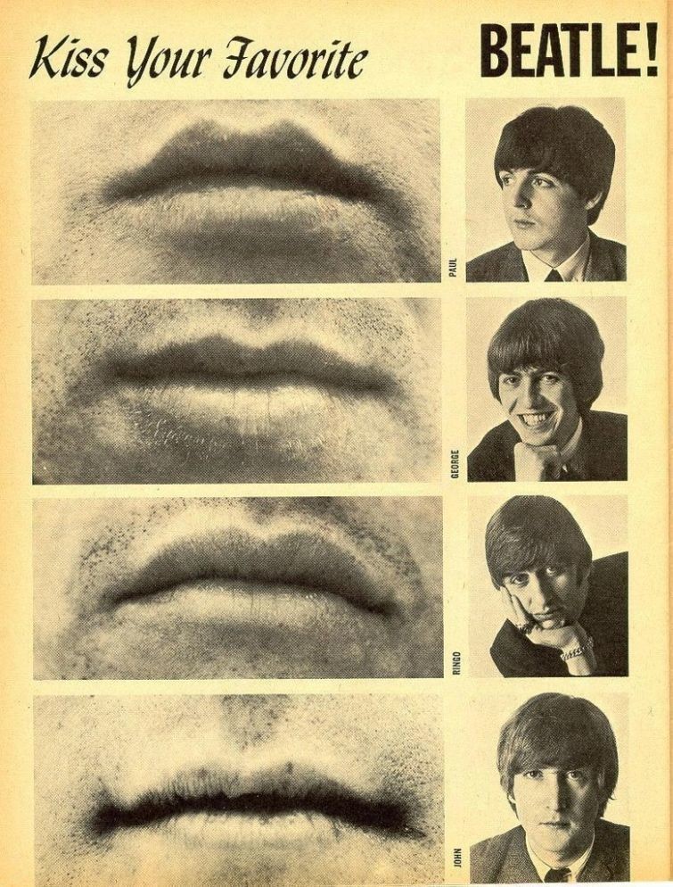 "Поцелуй своего любимого битла" (постер из журнала "16"), 1965 г. известные, люди, фото