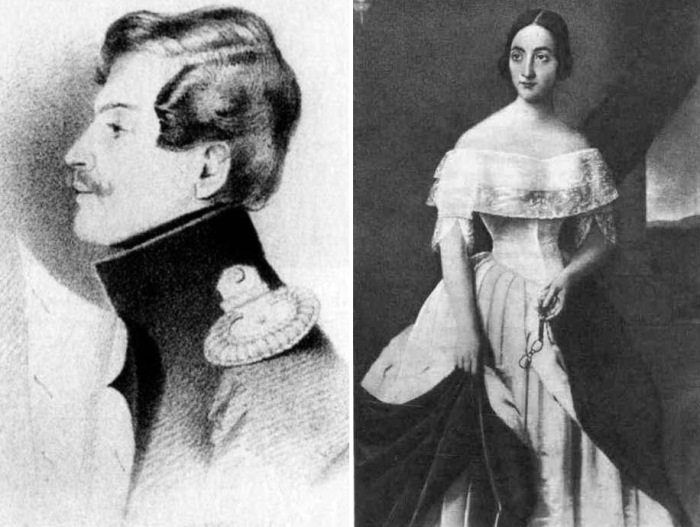 Слева – Т. Райт. Барон Жорж Шарль Дантес, 1835. Справа – Н. Вельц. Е. Дантес де Геккерн, 1840