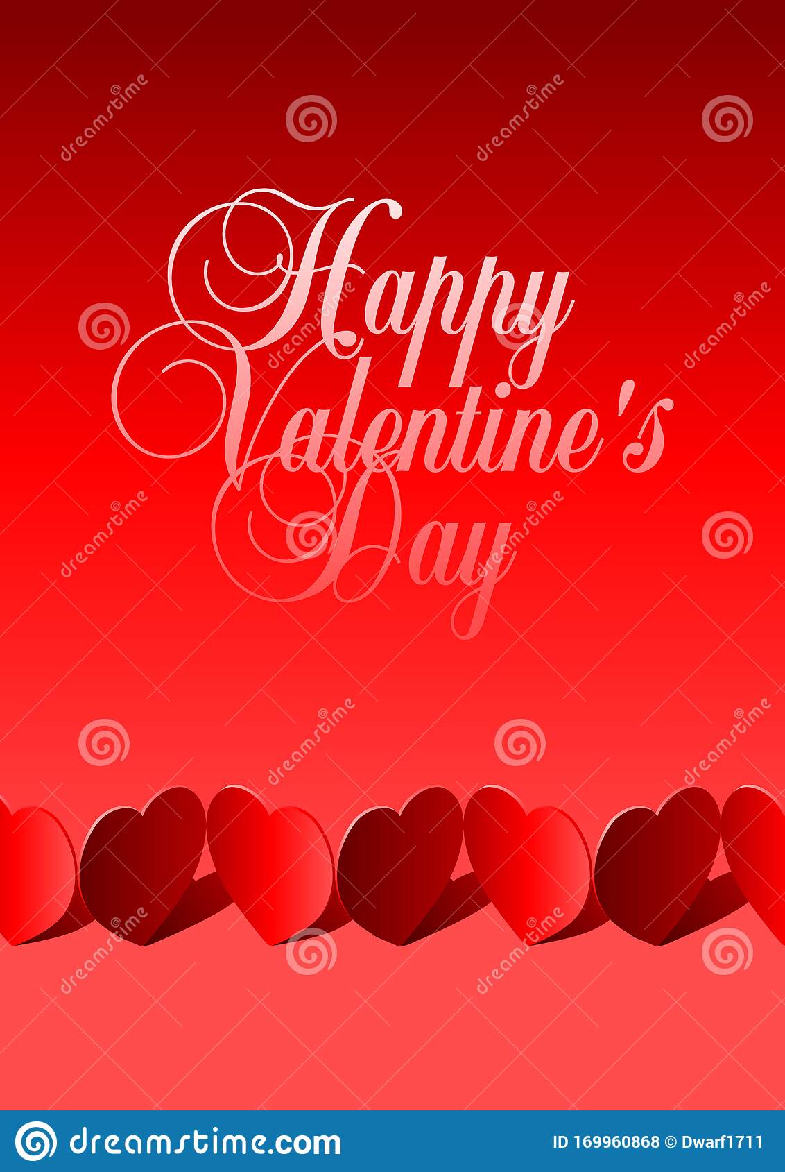 Happy Valentines Day calligraphic lettering on red background with a chain from red hearts with shadow. Good love, valentines day, banner, flyer, poster, voucher vector template.