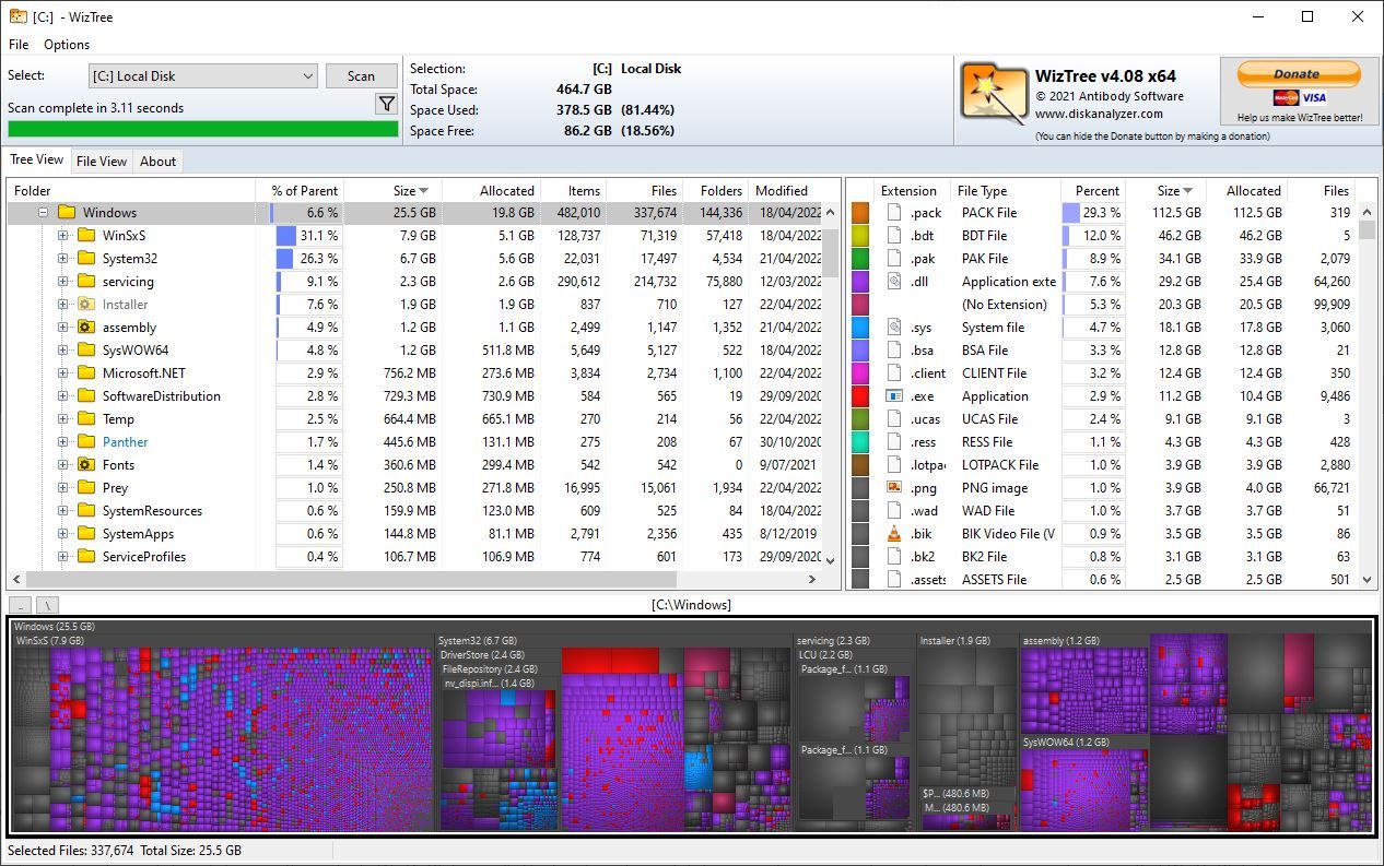 A Screenshot of WizTree in Use