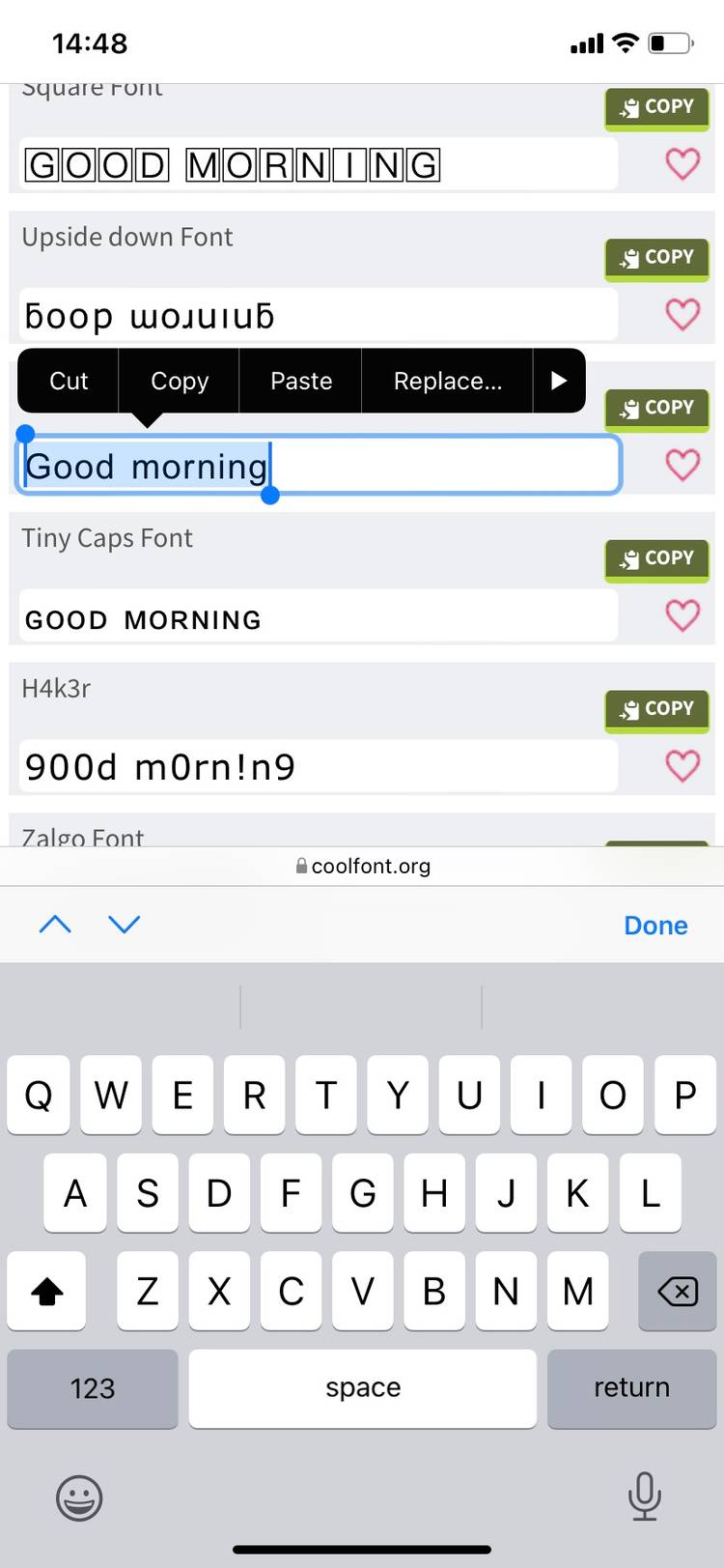 Copying a custom font on CoolFont.org
