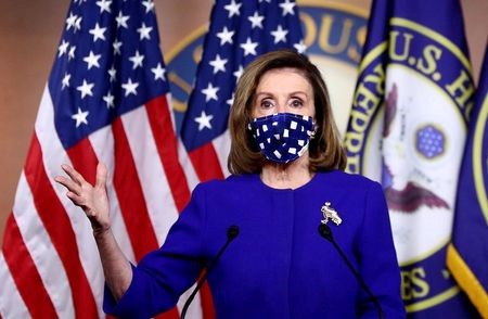 U.S. House Speaker Nancy Pelosi speaks about the need for additional coronavirus relief during her weekly news conference with Capitol Hill reporters in Washington, U.S., October 22, 2020. REUTERS/Hannah McKay/