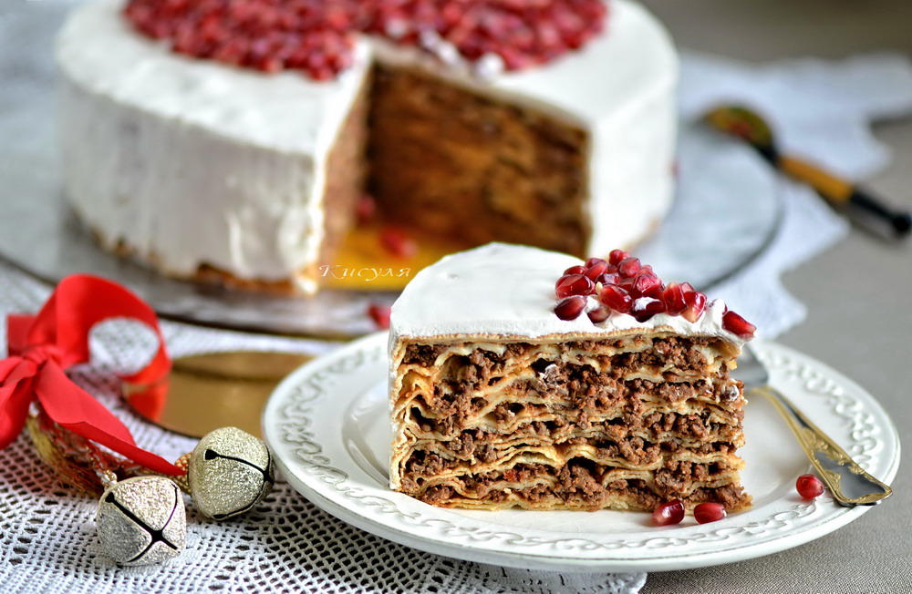 Pancake cake with minced meat