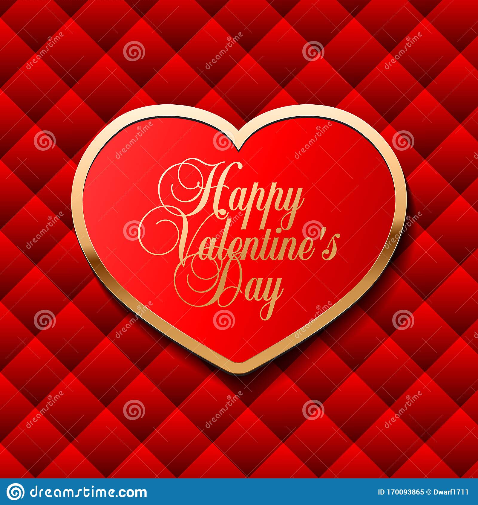 Happy Valentines Day vector square banner, flyer, poster, voucher, social media post template. Golden and red heart on red gradient background. 