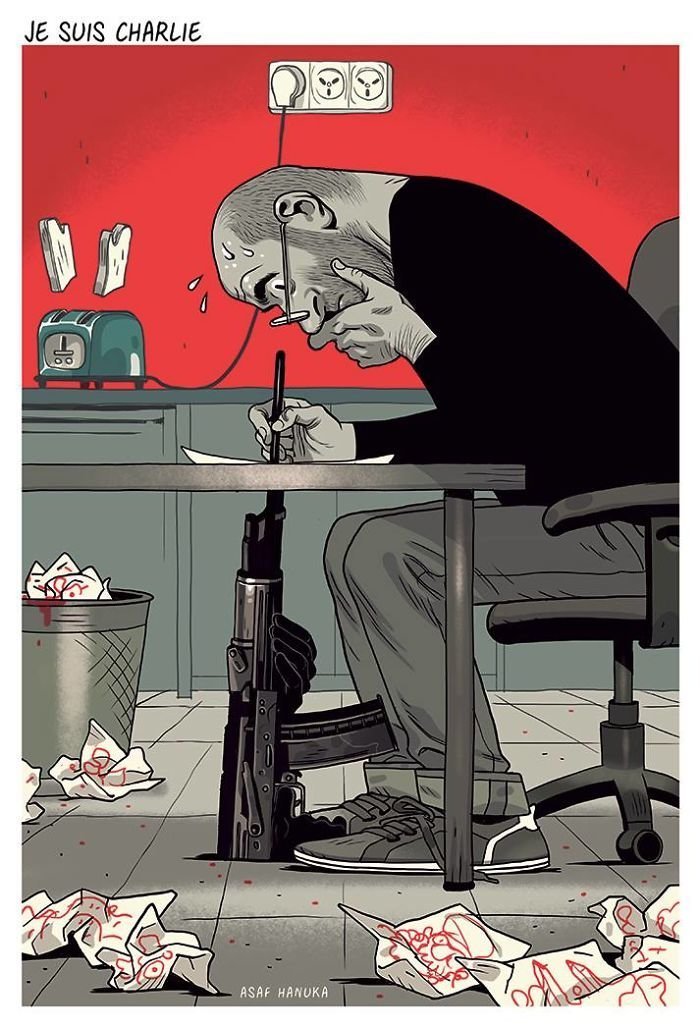 "Je suis Charlie (Я - Шарли)" (слоган-символ осуждения нападения террористов на редакцию французского сатирического журнала Charlie Hebdo, в результате которого погибли 12 сотрудников редакции) иллюстрации, комиксы, на злобу дня, рисунки, сатира, современное общество, творчество, художник