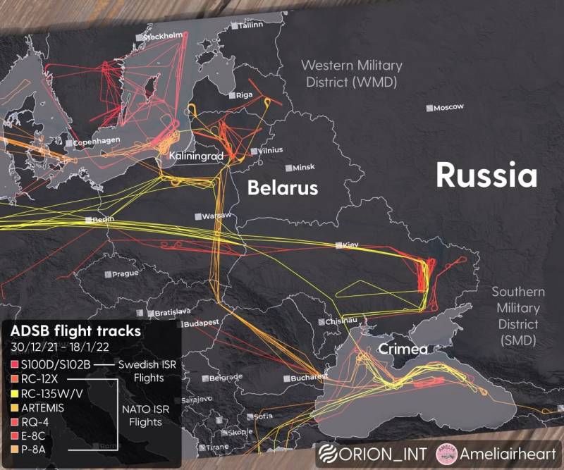 Десять разведывательных самолетов НАТО в течение суток изучали границу России 