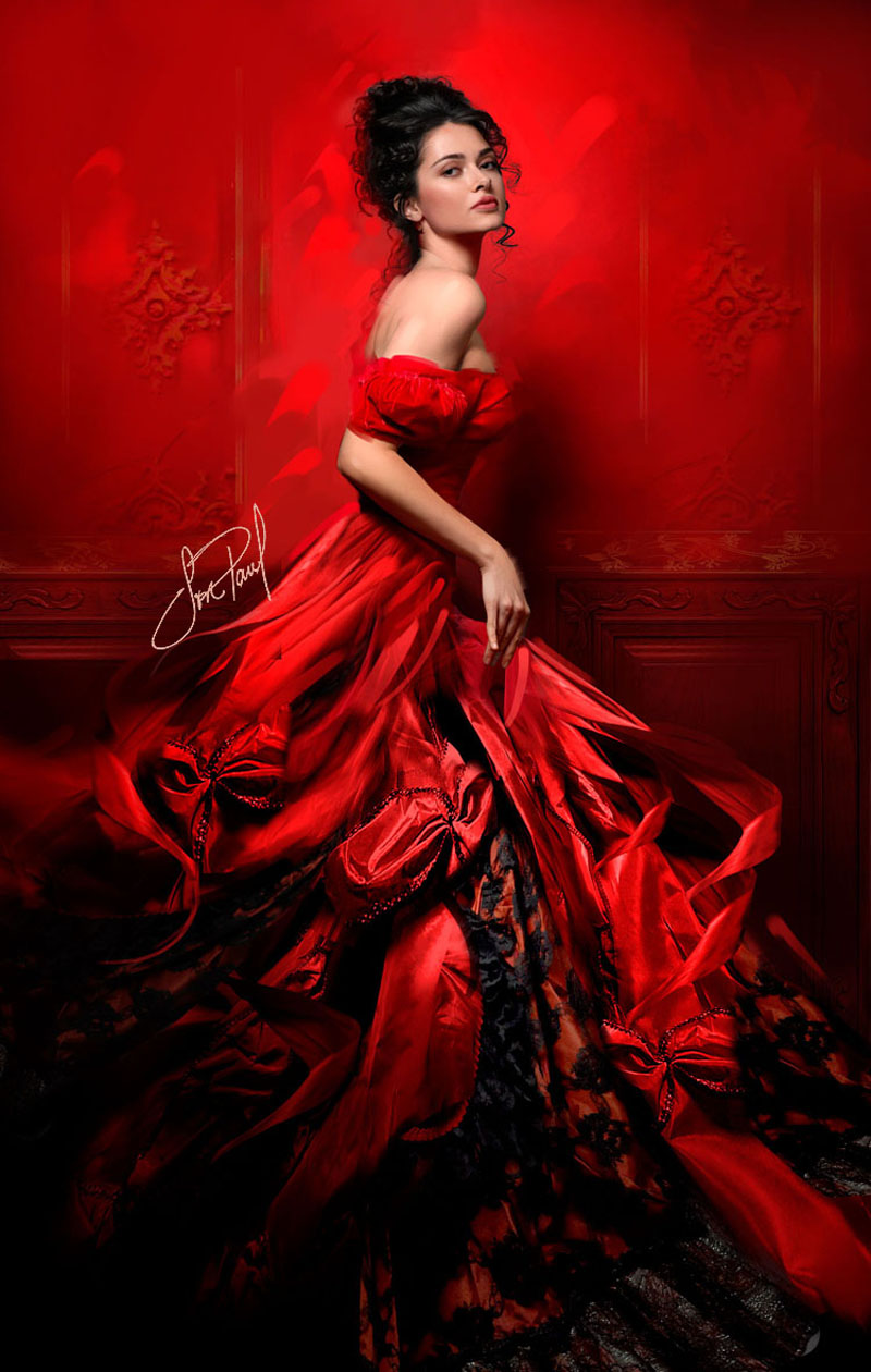 женщина в красном платье фото