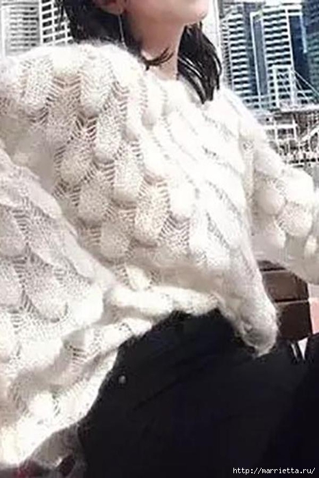 Пуловер спицами красивым узором вязание полувера