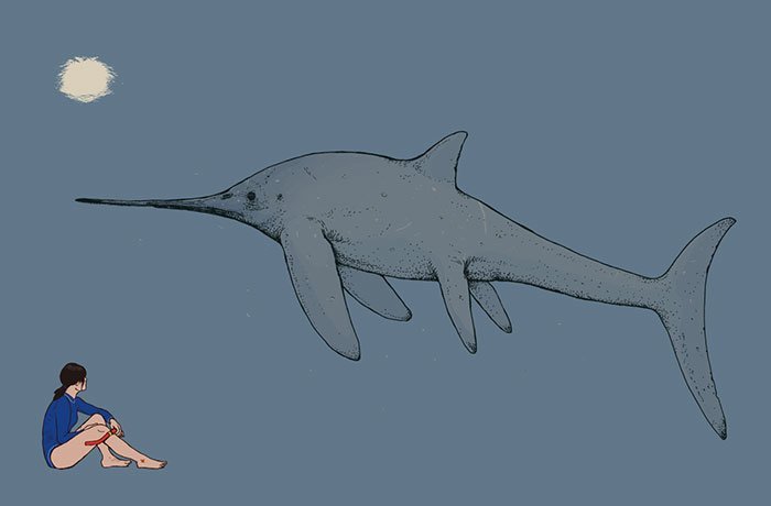 Эвринозавр - морской динозавр, достигавший в длину 6-7 метров динозавры, доисторические животные, доисторические существа, интересное, палеонтология, рисунки, художник