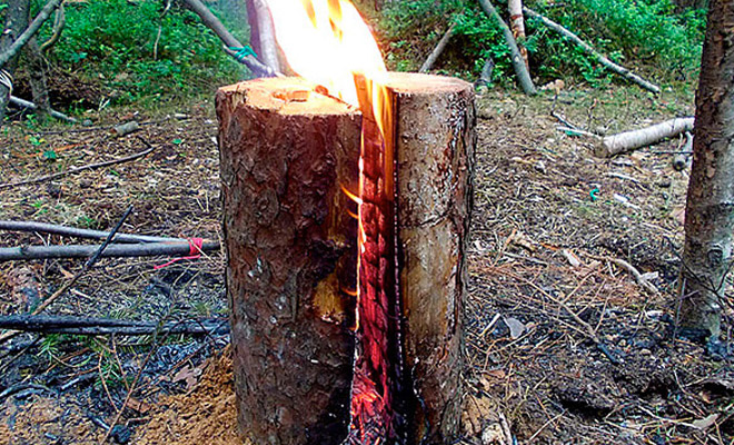 Финская свеча из полена. Костер для зимы и тайги выживание,дрова,полено,Тренинг,финская свеча