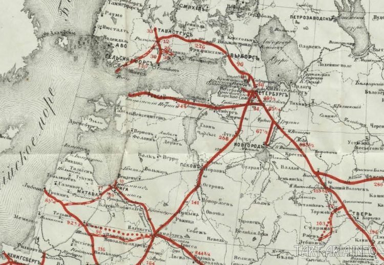  карта почтовых сообщений Российской империи 1917 года