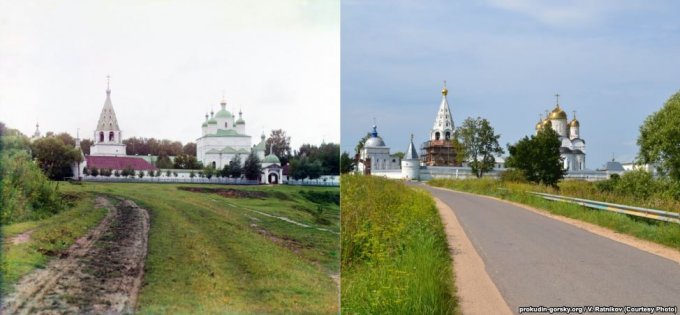 Можайский Лужецкий Ферапонтов монастырь с другого ракурса, 1911/2012 было и стало, прокудин-горский, фотографии