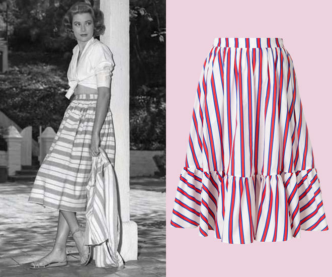 Фото образ Грейс Келли с юбкой в полоску и блузкой 