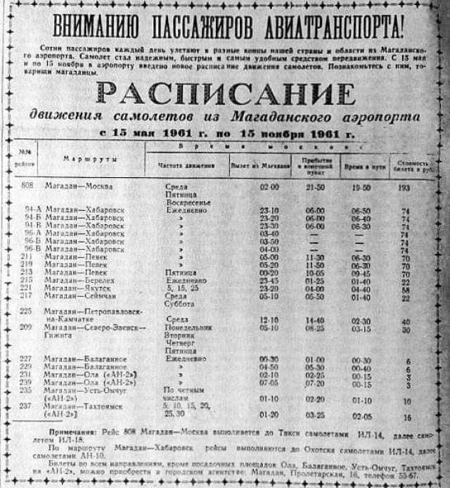 193 рубля :   жители Колымы сравнивают цены на перелёт в Москву с 1961 годом Дальние дали