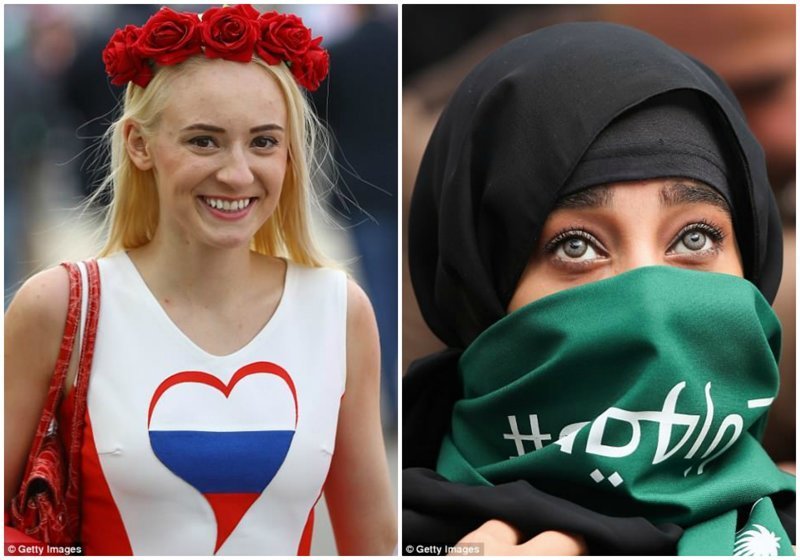 В сети сравнили футбольных фанаток России и Саудовской Аравии FIFA, ЧМ 2018 по футболу, болельщицы, девушки, саудовская аравия, фото, футбол, чемпионат мира