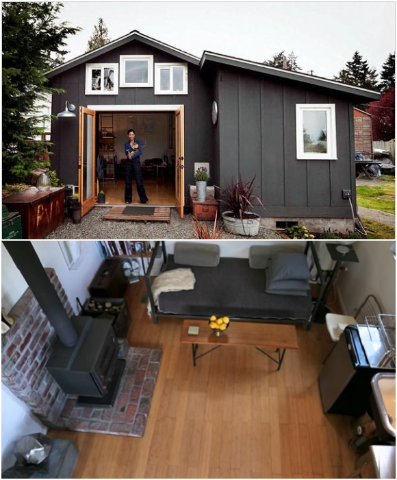 Креативная американка превратила небольшой гараж в идеальное жилище для дома и дачи,интерьер