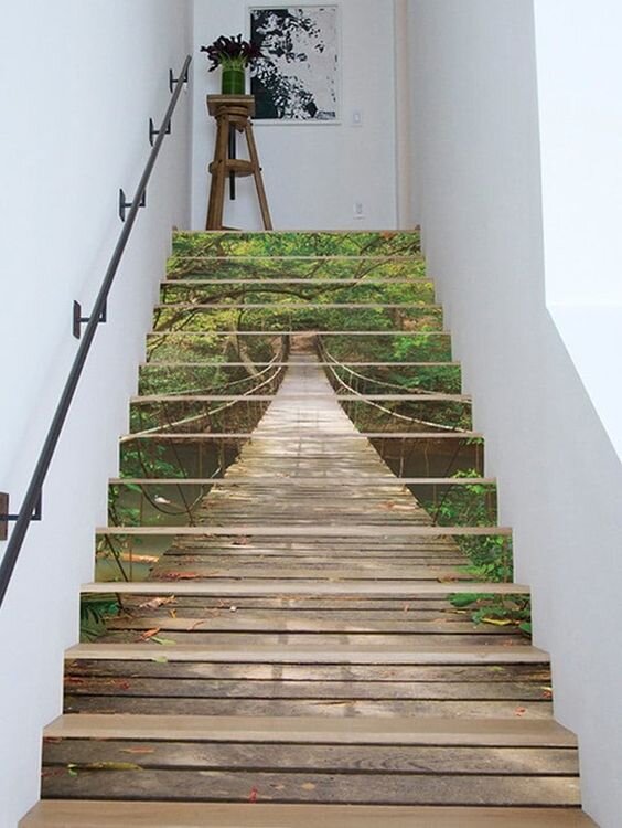 Есть идея: с помощью фотообоев превращаем скучную лестницу в шедевр - 30 идей оформления для дома и дачи,интерьер