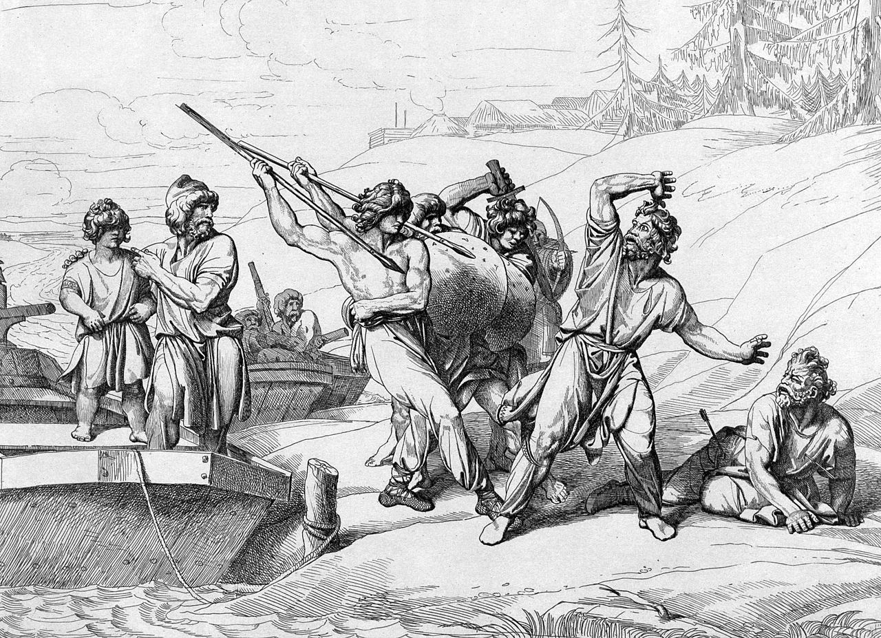 Смерть Аскольда и Дира. Гравюра ф. а. Бруни, 1839.
