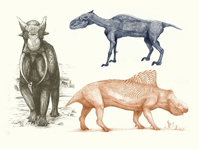 Это слон, зебра и носорог динозавры, доисторические животные, доисторические существа, интересное, палеонтология, рисунки, художник