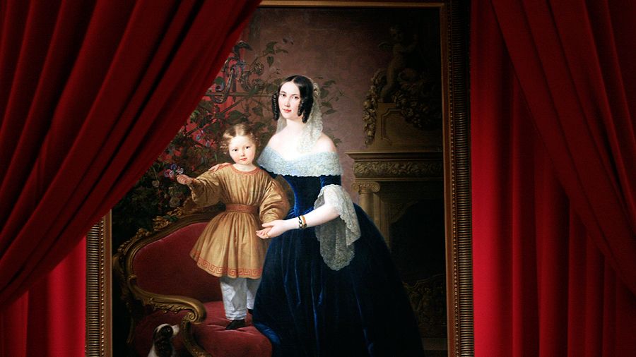 Неизвестный художник школы К.П. Брюллова. «Дама с девочкой и собачкой». Первая половина XIX века