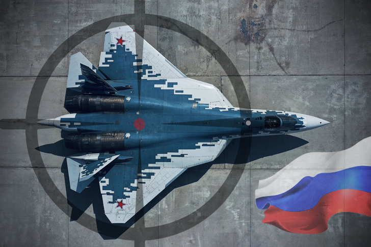 Новейший российский самолёт-истребитель пятого поколения многоцелевой Су-57.