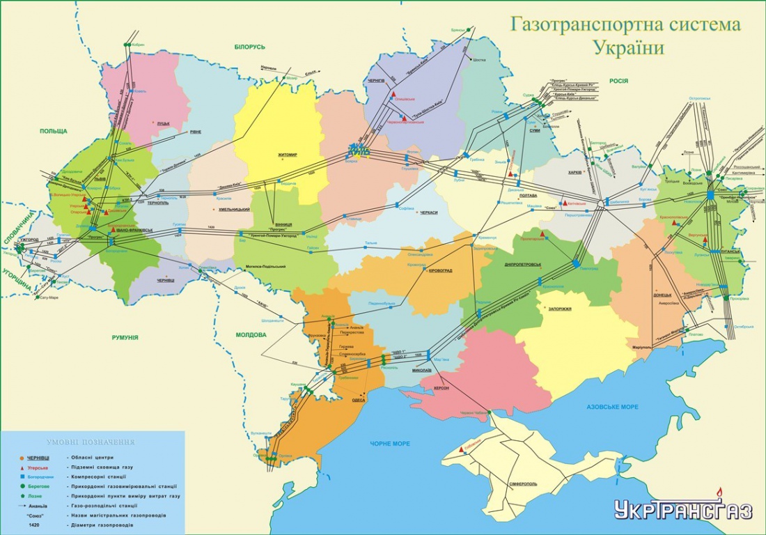 Карта газопроводов на украине