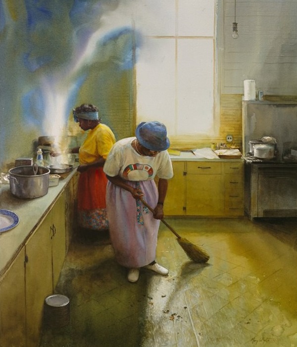  On the kitchen. (На кухне.) Автор: Mary Whyte. | Фото: obiskusstve.com.