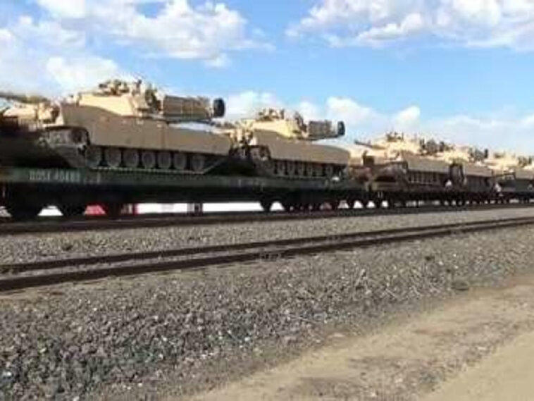В 18 километрах от Калининградской области замечен эшелон с танками M1A2 Abrams США (ВИДЕО)
