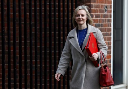 Britain's International Trade Secretary Liz Truss is seen outside Downing Street in London, Britain, January 28, 2020. REUTERS/Peter Nicholls