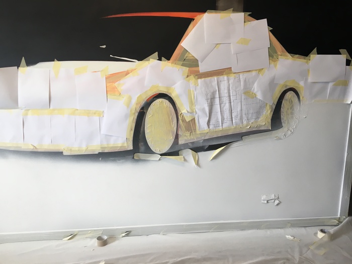 Оформление стены: автомобиль Mitsubishi Lancer Evo. 