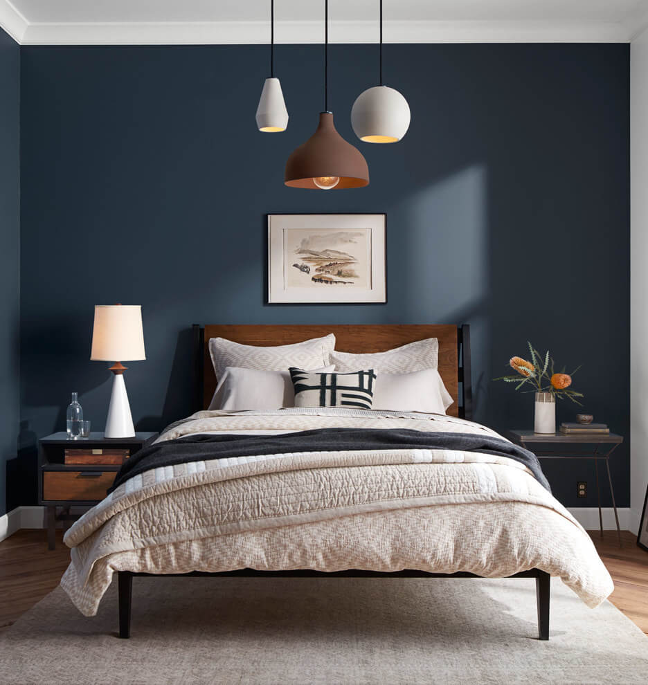 15 прекрасных идей дизайна интерьера спальни в тёмно-синих тонах домашний очаг,интерьер,стены,цвет
