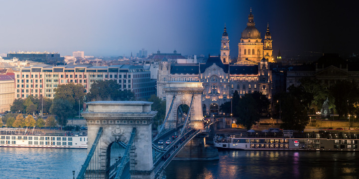 Смена дня и ночи: панорамные виды Будапешта заграница,путешествие,страны,туризм