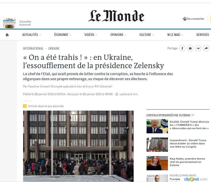 Le Monde: Рейтинг Зе вблизи нуля – это всё рука Кремля