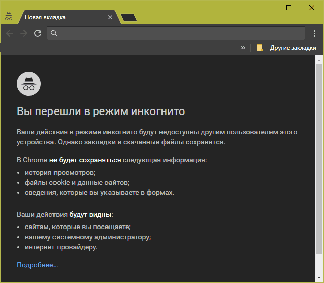 Вид приватного окна в Google Chrome.