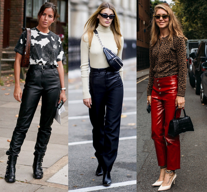 Как стильно носят кожаные брюки streetstyle модницы?