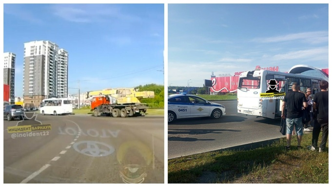 Водитель автокрана врезался в автобус в Барнауле