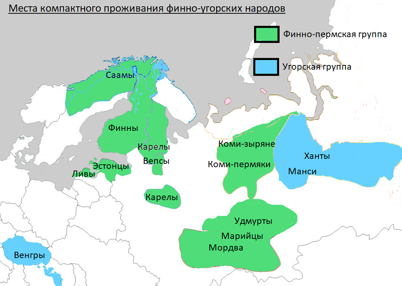Карта проживания финно-угорских народов