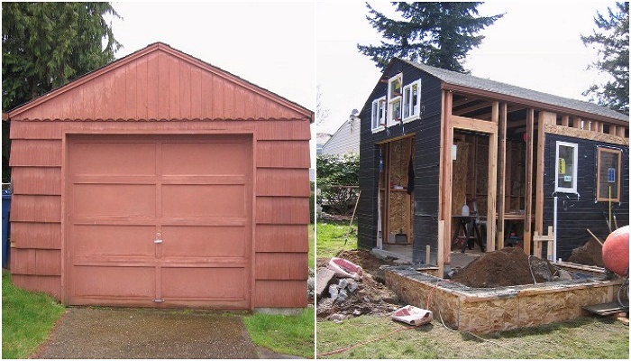 Креативная американка превратила небольшой гараж в идеальное жилище для дома и дачи,интерьер