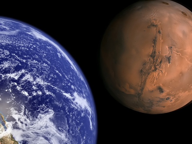 Earth and Mars.