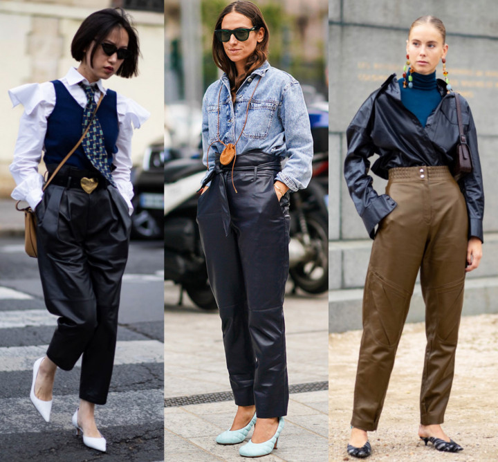 Как стильно носят кожаные брюки streetstyle модницы?