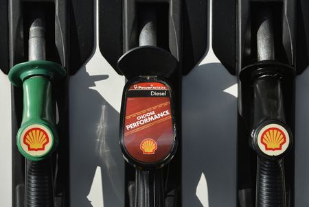 Shell logos are seen on fuel pumps at a petrol station in west London, January 29, 2015. Royal Dutch Shell blamed writedowns and forex losses for making almost no money in oil production, its most powerful division, in the last quarter of 2014, causing the company to miss profit forecasts by more than 20 percent. Shell, the largest of the European energy majors, also announced a relatively modest three-year, $15 billion cut in spending to help it weather the plunge in oil prices. REUTERS/Toby Melville (BRITAIN - Tags: BUSINESS ENERGY)