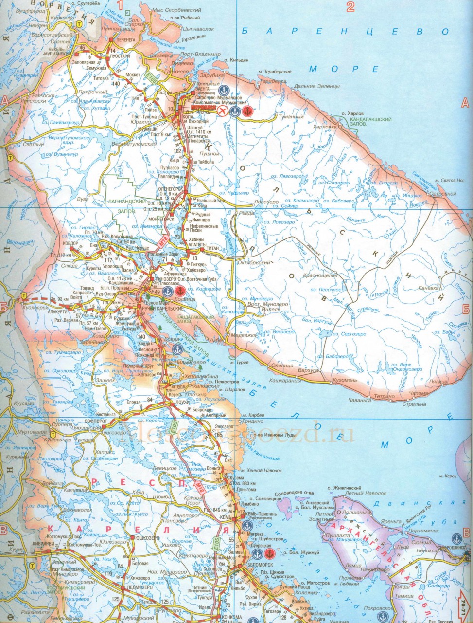Мурманская область на карте с городами и поселками подробная карта