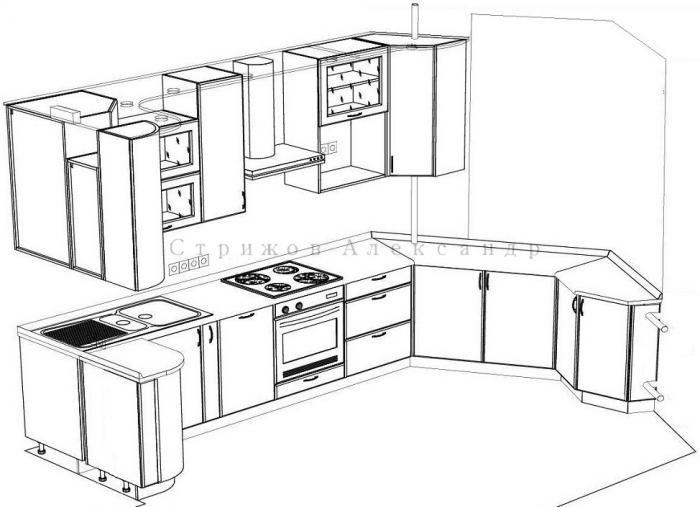 Установка угловой кухни в кривой угол
